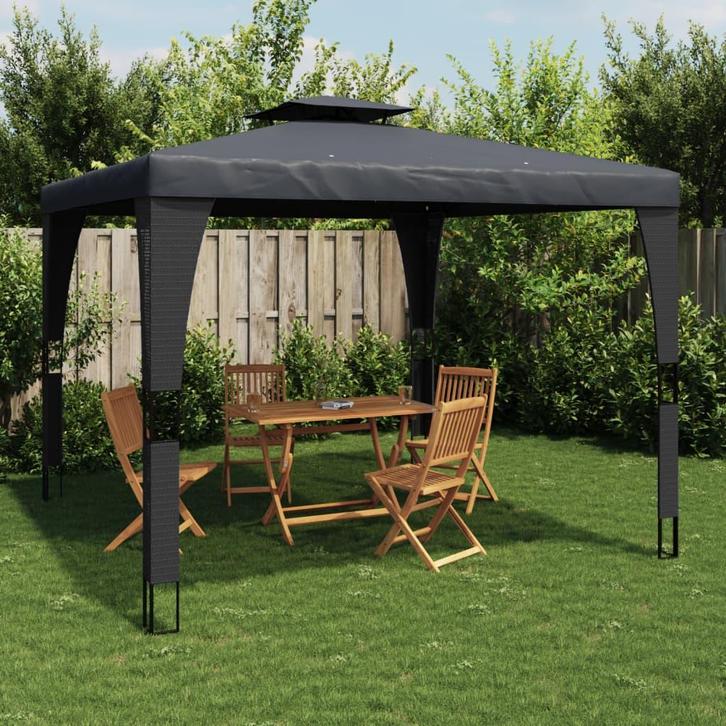 vidaXL Prieel met dubbel dak 2,98x2,98 m staal, Tuin en Terras, Partytenten, Nieuw, Verzenden