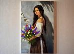 Serghei Ghetiu - A portrait with wildflowers, Antiek en Kunst, Kunst | Schilderijen | Modern