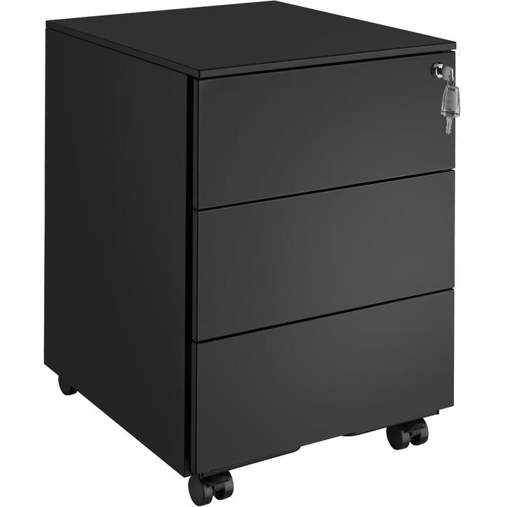 tectake Archiefkast Magna met 3 afsluitbare lades - zwart, Huis en Inrichting, Kasten | Roldeurkasten en Archiefkasten, Verzenden