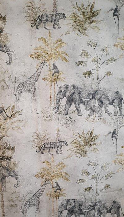 Exclusieve stof Safari met majesteuze olifanten in retro, Antiek en Kunst, Antiek | Tapijten, Tafelkleden en Textiel