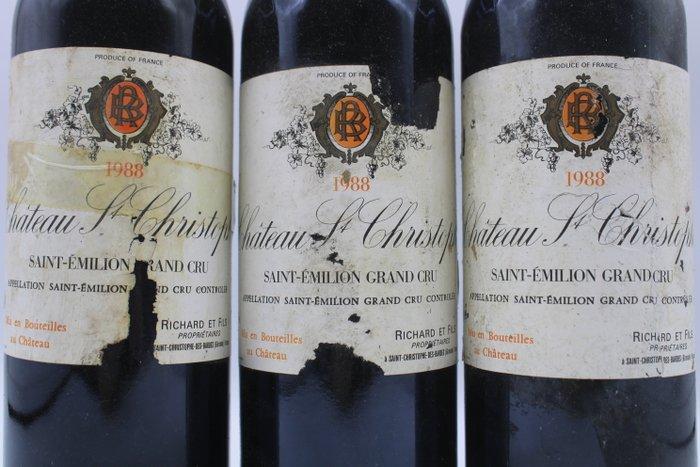 1988 Château St Christophe - Saint-Émilion Grand Cru - 3, Verzamelen, Wijnen
