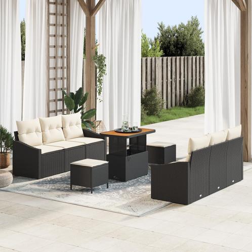 vidaXL 9-delige tuinsofa set met kussens in zwart poly, Tuin en Terras, Tuinsets en Loungesets, Nieuw, Verzenden
