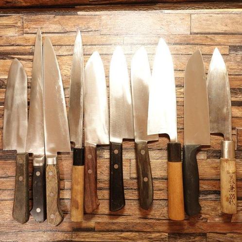 Set of 10 Sharpened Japanese Vintage Knives - Keukenmes -, Antiek en Kunst, Antiek | Keukengerei