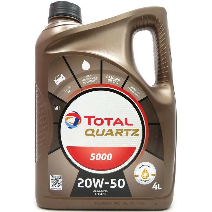 Total Quartz 5000 20W50 4 Liter, Autos : Divers, Produits d'entretien, Enlèvement ou Envoi