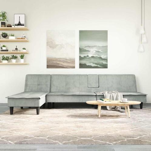 vidaXL Slaapbank L-vormig 255x140x70 cm fluweel lichtgrijs, Huis en Inrichting, Zetels | Zetels, Nieuw, Verzenden