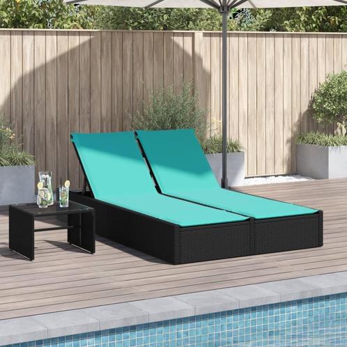 vidaXL Dubbele ligstoel met kussens, zwart polyrotan, Tuin en Terras, Ligbedden, Nieuw, Verzenden