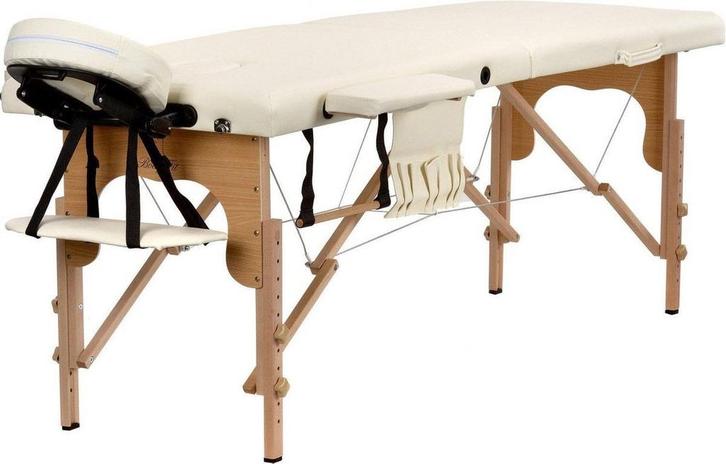 Houten massagetafel - 2 segmenten - verstelbaar - crème E.., Sport en Fitness, Massageproducten, Nieuw, Ophalen of Verzenden