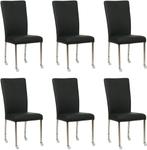 Set van 6 Zwarte leren moderne eetkamerstoelen - poot, Overige kleuren, Nieuw, Leer, Ophalen of Verzenden