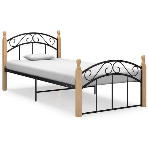 Bedframe Metaal/Eik Zwart 90x200 | Retour Deal | Slaapkam..., Huis en Inrichting, Slaapkamer | Bedden, 90 cm, 200 cm, Zwart, Nieuw