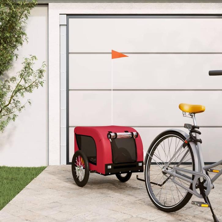 vidaXL Hondenfietstrailer oxford stof en ijzer rood en zwart, Dieren en Toebehoren, Overige Dieren-accessoires, Nieuw, Verzenden