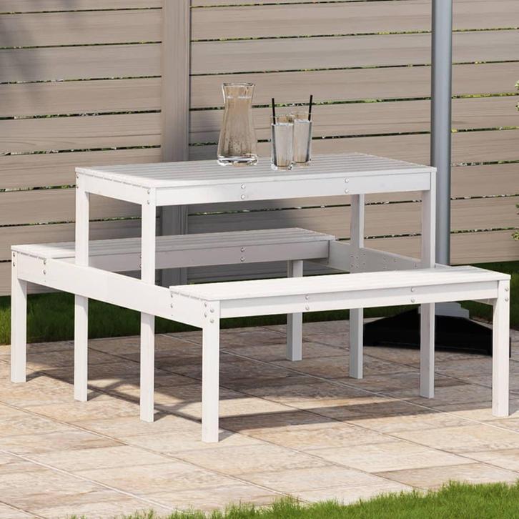 vidaXL Picknicktafel 110x134x75 cm massief grenenhout wit, Tuin en Terras, Tuintafels, Nieuw, Verzenden