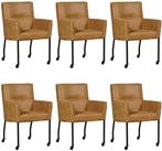 Set van 6 Cognac leren kuipstoel met armleuning poot, Huis en Inrichting, Stoelen, Nieuw, Vijf, Zes of meer stoelen, Eigentijds