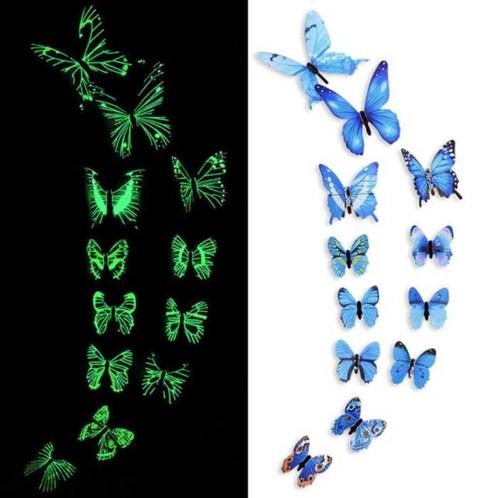 Glow in the Dark Vlinders - 12 Stuks - Lichtgevende, Huis en Inrichting, Woonaccessoires | Wanddecoraties, Nieuw, Verzenden