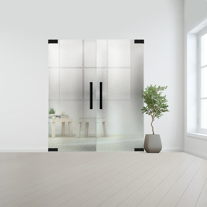 Glazen dubbele binnendeur zonder kozijn zwart beslag-Crepi g, Doe-het-zelf en Bouw, Glas en Ramen, Nieuw, Verzenden