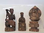 3 Chinese hand carved wood figures of immortals. - hard hout