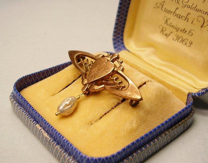 Zonder Minimumprijs - Broche - 12 kt. Geel goud, Roségoud -, Handtassen en Accessoires, Antieke sieraden