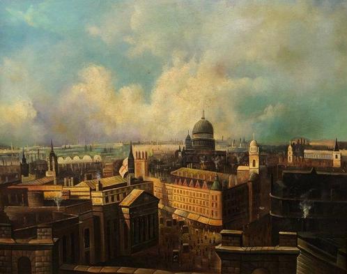 École Européene (XX) - Vue de Londres à vol doiseau, Antiek en Kunst, Kunst | Schilderijen | Klassiek