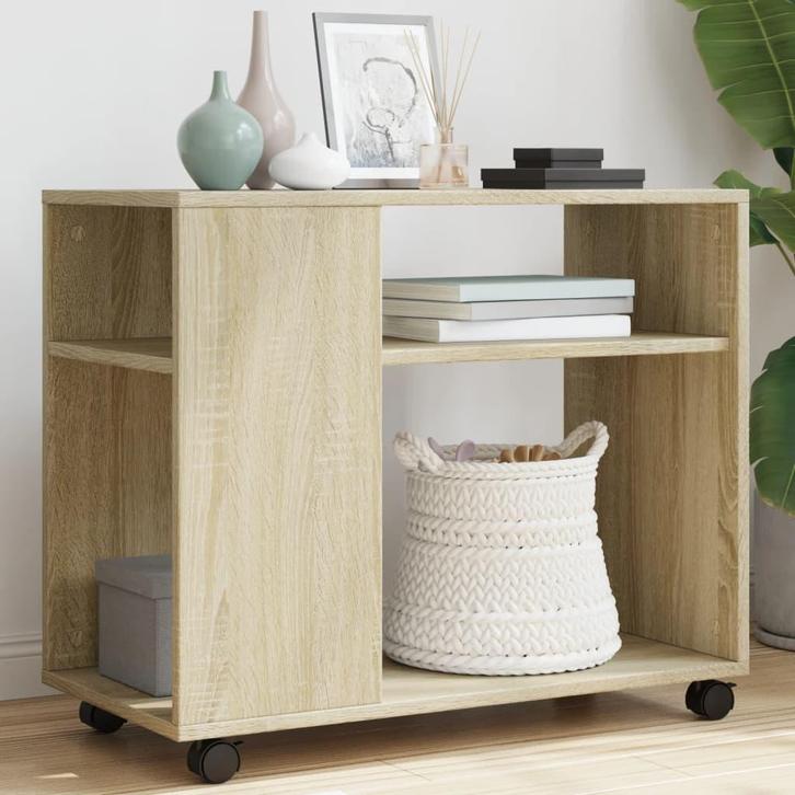 vidaXL Bijzettafel met wieltjes 70x35x60 cm hout sonoma, Huis en Inrichting, Tafels | Bijzettafels, Nieuw, Verzenden