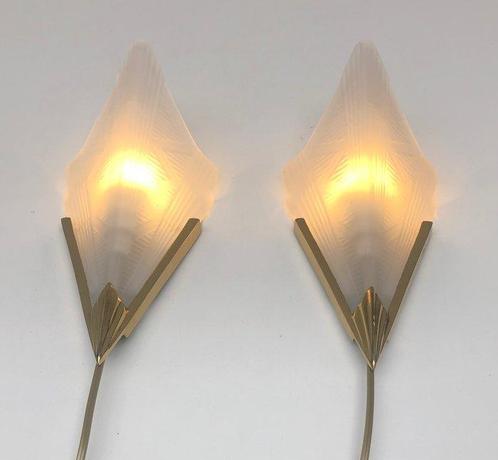 Wandlamp - Glas, Messing - Twee wandlampen gemaakt van, Antiek en Kunst, Kunst | Designobjecten