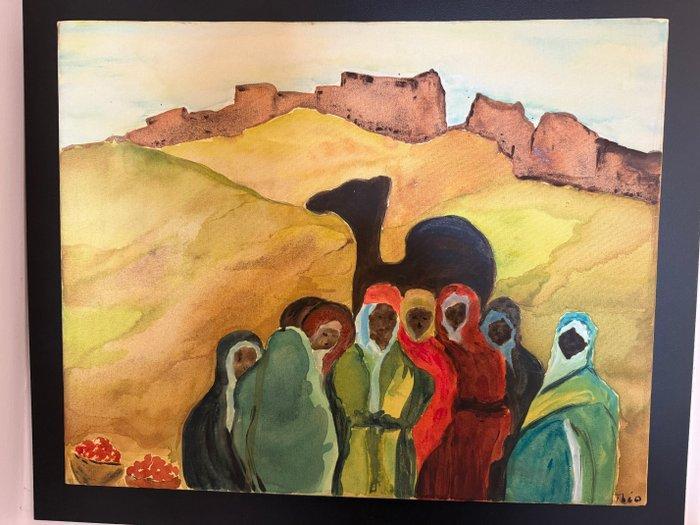 Théophanie MANOÏLOV - Réunion dans le désert, Antiek en Kunst, Kunst | Schilderijen | Modern