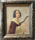 École européenne (XIX) - Portret van een harpspelende vrouw, Antiek en Kunst