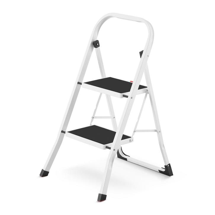 Huishoudtrap 2 treden - stalen ladder - opvouwbaar - wit..., Doe-het-zelf en Bouw, Ladders en Trappen, Nieuw, Ophalen of Verzenden