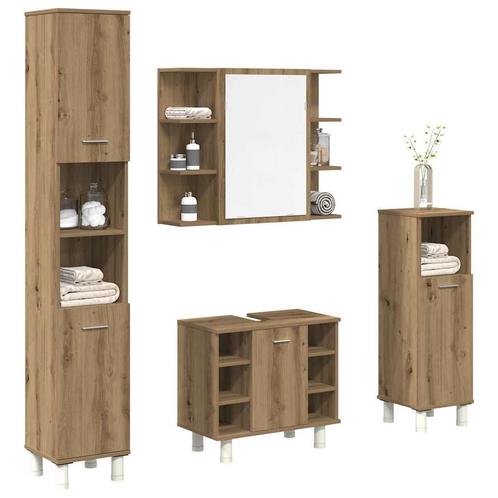 vidaXL 4-delige Badkamermeubelset bewerkt hout artisanaal, Huis en Inrichting, Badkamer | Badkamermeubels, Nieuw, Verzenden