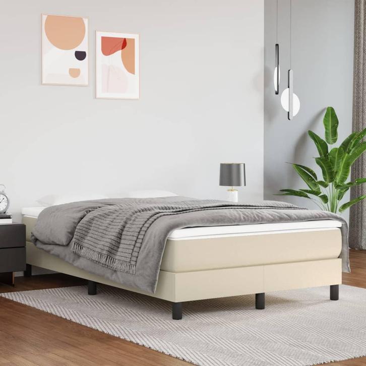 vidaXL Boxspring bed kunstleer crèmekleurig 120x200 cm, Huis en Inrichting, Slaapkamer | Bedden, Nieuw, Verzenden