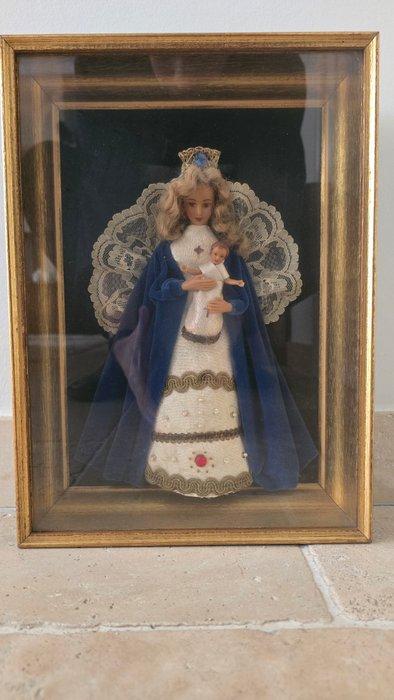 Vitrine - Hout, Glas, Fluweel - Madonna met Kind - 27 x 35, Antiquités & Art, Antiquités | Livres & Manuscrits