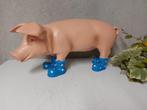 Statue, funny pig with blue boots - 32 cm - polyresine
