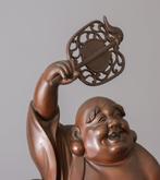 Okimono beeldje van de god Hotei  - Gepatineerd brons -