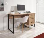 Bureau Saturn - Eiken - Zwart - 137,5 cm buro industrieel, Verzenden