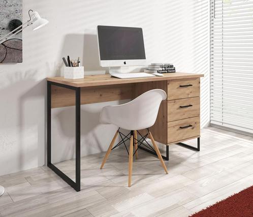 Bureau Saturn - Eiken - Zwart - 137,5 cm buro industrieel, Maison & Meubles, Bureaux, Envoi