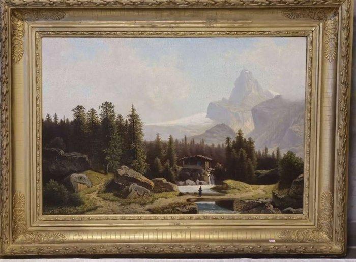 Wilhelm Theodor Nocken (1830-1905) - Landschaft mit Bergen, Antiek en Kunst, Kunst | Schilderijen | Klassiek