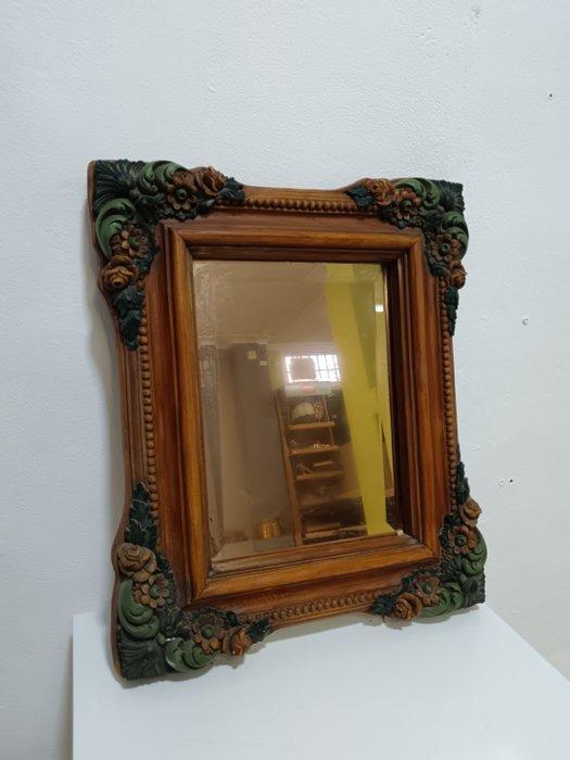 Spiegel - Hout - Spiegel met bloemrijke details, Antiek en Kunst, Curiosa en Brocante