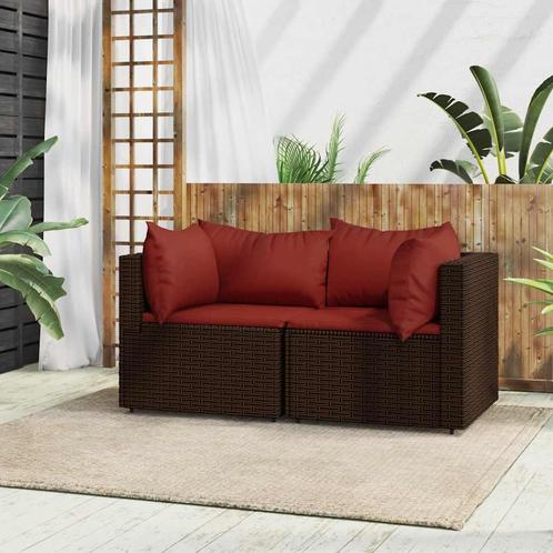 vidaXL Tuinhoekbanken met kussens 2 st poly rattan bruin, Tuin en Terras, Tuinsets en Loungesets, Nieuw, Verzenden