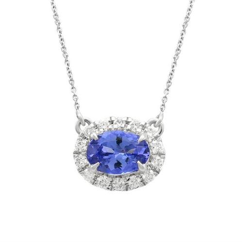 Collier - 14 carats Or blanc -  1.02ct. tw. Tanzanite -, Handtassen en Accessoires, Kettingen