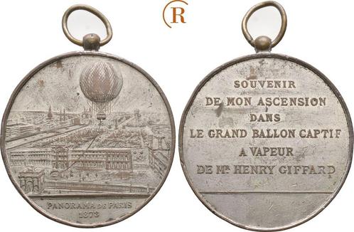 Verzilverte brons medaille auf den Ballonflug 1878 Frankr..., Postzegels en Munten, Penningen en Medailles, Verzenden