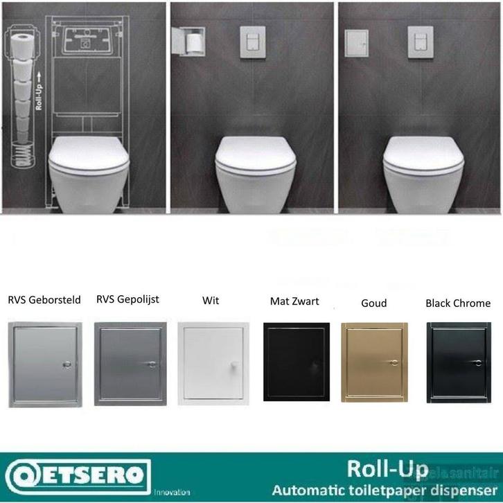 ROLL UP inbouw Toiletrolhouder voor 6 rollen Geborsteld RVS, Doe-het-zelf en Bouw, Sanitair, Bad, Nieuw, Chroom, Ophalen of Verzenden