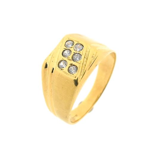 Gouden heren zegelring met zirconia (unisex ring, tricolor), Handtassen en Accessoires, Ringen, Dame of Heer, Met edelsteen, Overige kleuren