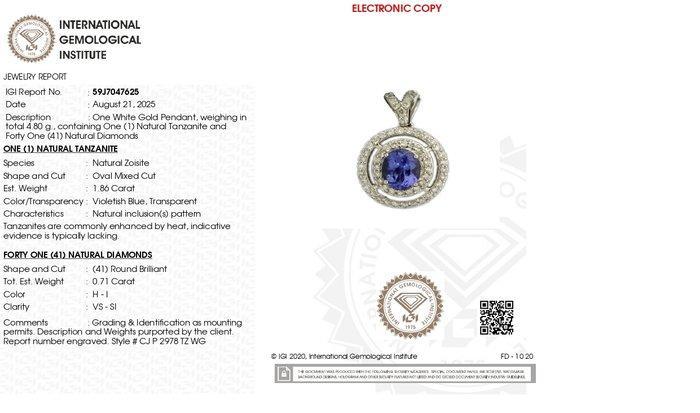 Hanger - 18 karaat Witgoud - 2.57ct. tw. Tanzaniet - Diamant, Handtassen en Accessoires, Antieke sieraden