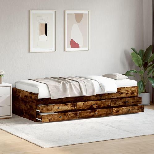 vidaXL Slaapbank met lades zonder matras 75x190 cm gerookt, Huis en Inrichting, Slaapkamer | Bedden, Nieuw, Verzenden