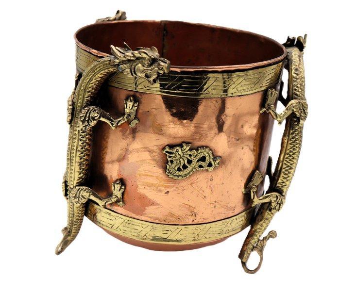 Bloempot - Koper, Brons - vaas met draken, Antiek en Kunst, Kunst | Designobjecten