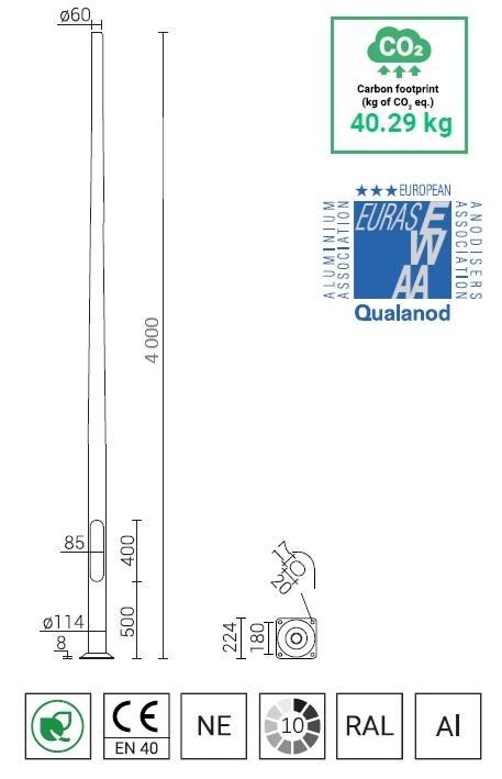 4 meter lantaarnpaal / lichtmast met voetplaat geanodiseerd, Zakelijke goederen, Overige Zakelijke goederen, Verzenden