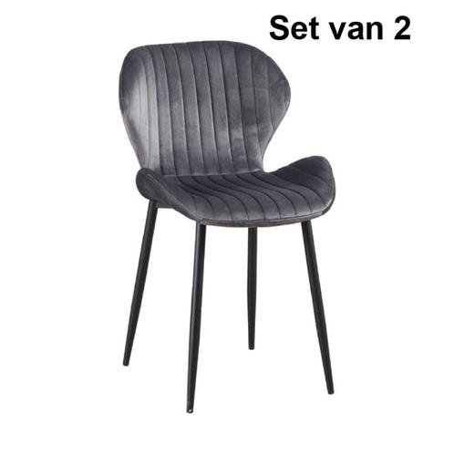 eetkamerstoel - Luxe Comfort - Velours - Antraciet, Huis en Inrichting, Stoelen, Nieuw, Twee, Stof, Ophalen of Verzenden