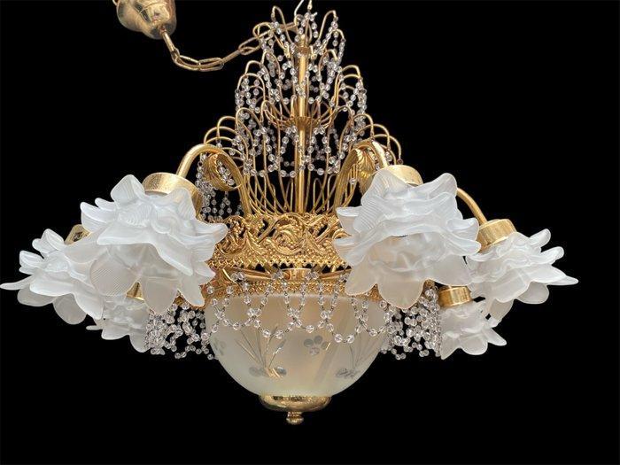 Kroonluchter - klassiek in verguld messing en Murano-glas, 9, Antiek en Kunst, Curiosa en Brocante