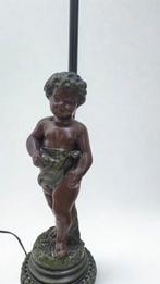 Tafellamp met beeldje - Gepatineerd brons - Naakte cherub, Antiek en Kunst