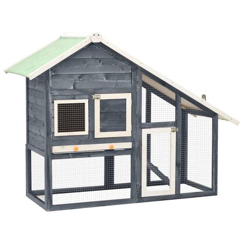 vidaXL Konijnenhok 140x63x120 cm massief vurenhout grijs en, Dieren en Toebehoren, Knaagdieren en Konijnen | Hokken en Kooien