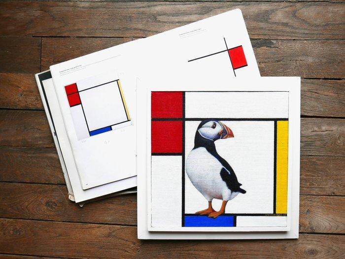 Jos Verheugen - Free after Mondrian, with Puffin (M1072), Antiek en Kunst, Kunst | Schilderijen | Modern