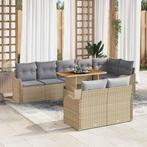 vidaXL Tuinbank Set met opslag 9 pcs Beige Poly rattan, Verzenden, Nieuw